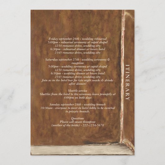 Story Fairytale Library Book Wedding Itinerary Programm (Rückseite)