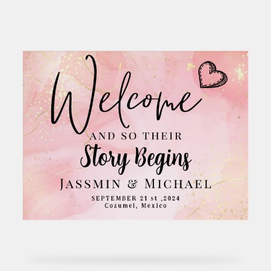 Story fängt Elegant Wedding Willkommen Akryllische Acrylschild (Vorderseite)