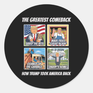 Story, wie Trump 2024 Amerika beiseite geschlagen Runder Aufkleber