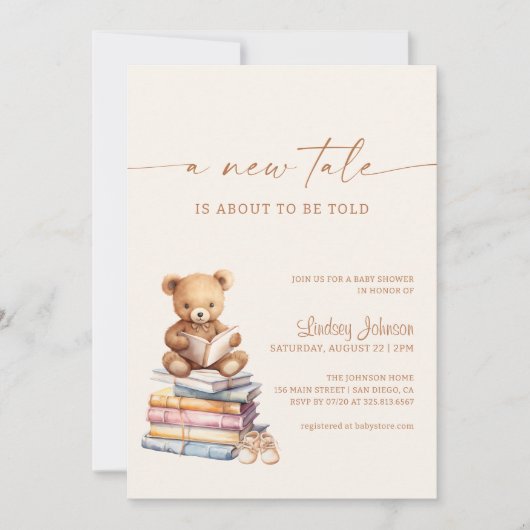 Storybook A New Tale Baby Shower Teddy Boho Einladung (Vorderseite)