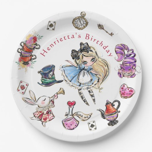 Storybook Alice Birthday Celebration Plates Pappteller (Vorderseite)