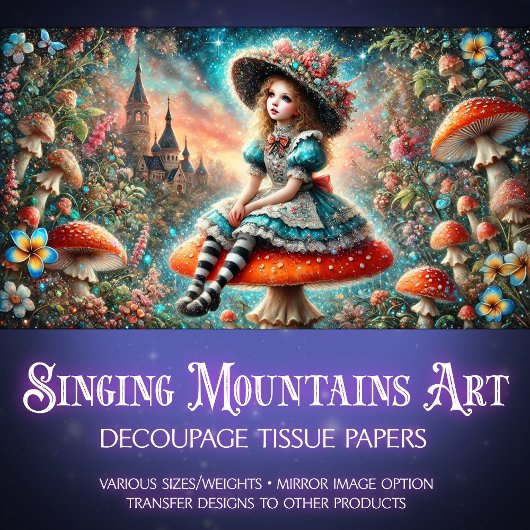 Storybook Alice Magical Mushroom Decoupage Seidenpapier