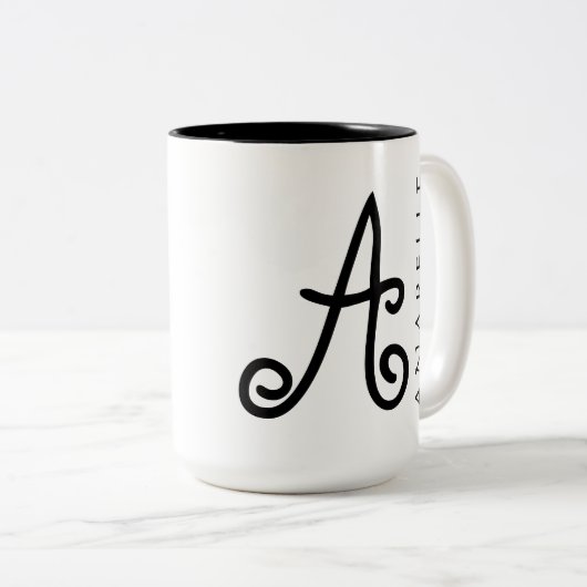 Storybook-Art-Wirbles Monogramm Zweifarbige Tasse (VorderseiteRechts)