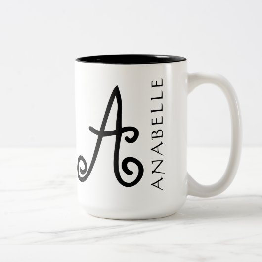Storybook-Art-Wirbles Monogramm Zweifarbige Tasse (Rechts)