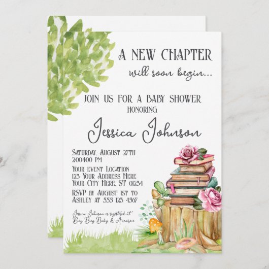 Storybook Baby Shower Einladung Neues Kapitel Buch (Vorne/Hinten)