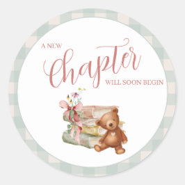 Storybook Baby Shower Neues Kapitel beginnt Runder Aufkleber