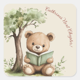 Storybook Bear Tree Beige Baby Shower Sticker