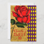 Storybook Beauty Red Sparkle Rose Sweet 16 Einladung (Vorderseite)