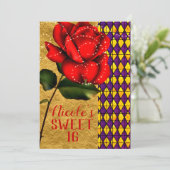 Storybook Beauty Red Sparkle Rose Sweet 16 Einladung (Stehend Vorderseite)