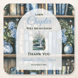 Storybook Blue Boy Library Book Baby Shower Rechteckiger Pappuntersetzer