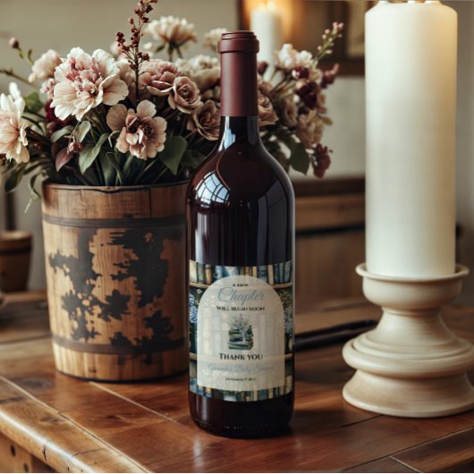 Storybook Blue Boy Library Book Baby Shower Weinetikett