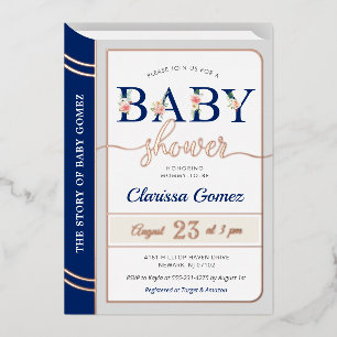 Storybook Book Cover Baby Boy Dusche Royal Blue Folieneinladung