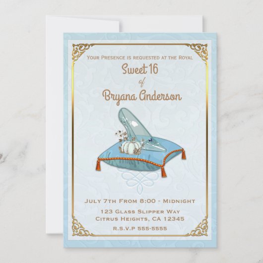 Storybook Cinderella Glass Slipper Sweet 16 Party Einladung (Vorderseite)