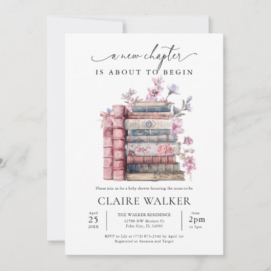 Storybook Coquette Buch Neues Kapitel Kinderdusche Einladung (Vorderseite)