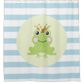 Storybook Fairy Tale Frog Prince Blue Stripes Duschvorhang (Vorderseite)