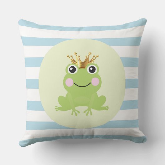 Storybook Fairy Tale Frog Prince Blue Stripes Kissen (Rückseite)