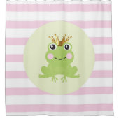 Storybook Fairy tale Frosch Prinz Pink Streifen Duschvorhang (Vorderseite)