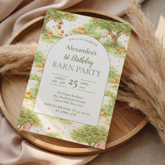 Storybook Farm Animals First Birthday Einladung
