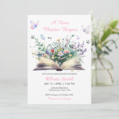 Storybook Floral Pink Ein neues Kapitel Kinderdusc Einladung (Stehend Vorderseite)