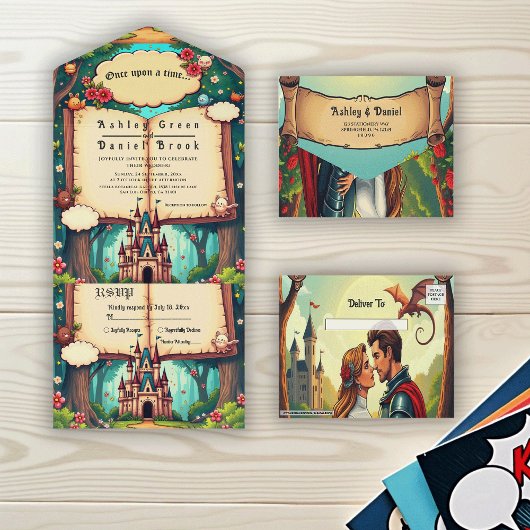Storybook Forest Woodland Castle Fairytale Wedding All In One Einladung