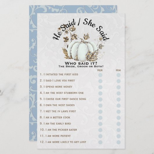 Storybook Gold White Pumpkin Brautparty Game (Vorne/Hinten)