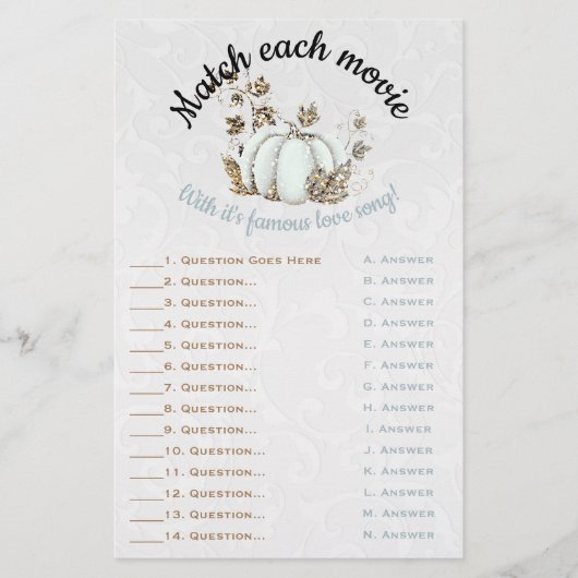 Storybook Gold White Pumpkin Bridal Match Game (Vorderseite)