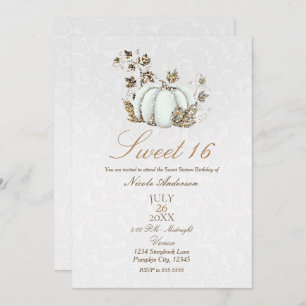 Storybook Gold White Pumpkin Fairy Tale Sweet 16 Einladung