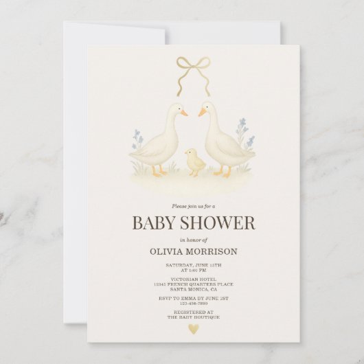 Storybook Goose & Chick Baby Shower Einladung (Vorderseite)