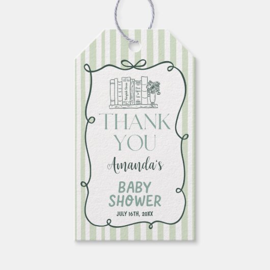Storybook Green Baby Shower Gift Tag Geschenkanhänger (Vorderseite)