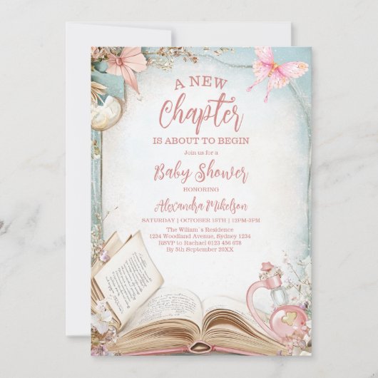 Storybook Neues Kapitel Baby-Dusche Einladung (Vorderseite)