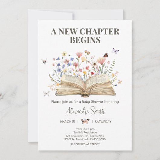 Storybook Neues Kapitel beginnt Babydusche Einladung (Vorderseite)