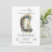 Storybook Neues Kapitel Buch Thema Babydusche Einladung (Stehend Vorderseite)