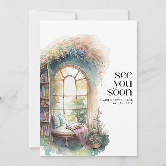 Storybook Neues Kapitel Buch Thema Babydusche Einladung (Rückseite)