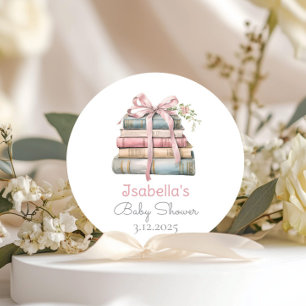 Storybook Neues Kapitel Rosa Schleife Mädchen Baby Runder Aufkleber