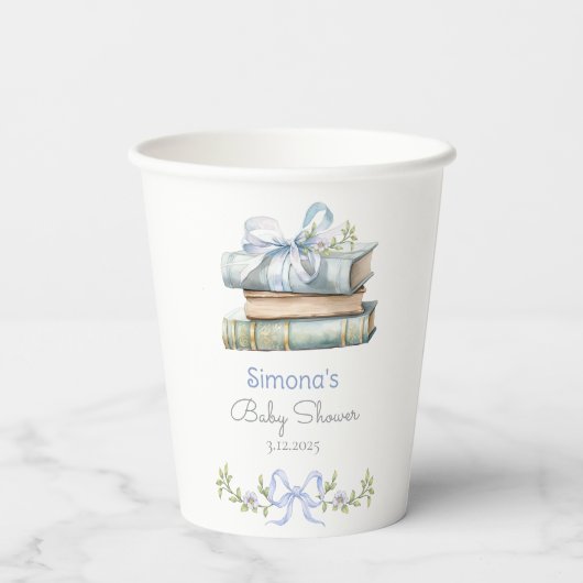 Storybook New Chapter Blue Bow Baby Bow Dusche Pappbecher (Rückseite)