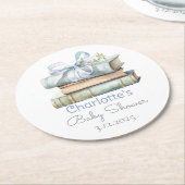 Storybook New Chapter Blue Bow Baby Boy Dusche Runder Pappuntersetzer (Angewinkelt)