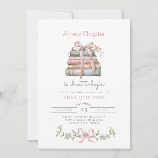 Storybook New Chapter Bow Mädchen Dusche Einladung (Vorderseite)