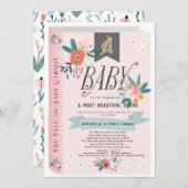 Storybook Pink Floral Girl Babydusche von Mail Einladung (Vorne/Hinten)