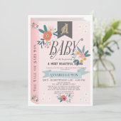 Storybook Pink Floral Girl Drive by Baby Shower Einladung (Stehend Vorderseite)