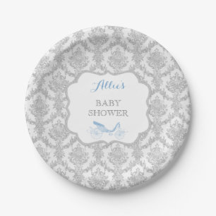 Storybook Prince Carriage Blue Damask Fairytale Pappteller