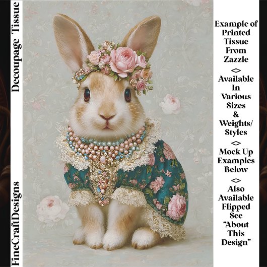 Storybook Rabbit in Floral Dress EV8L Decoupage Seidenpapier