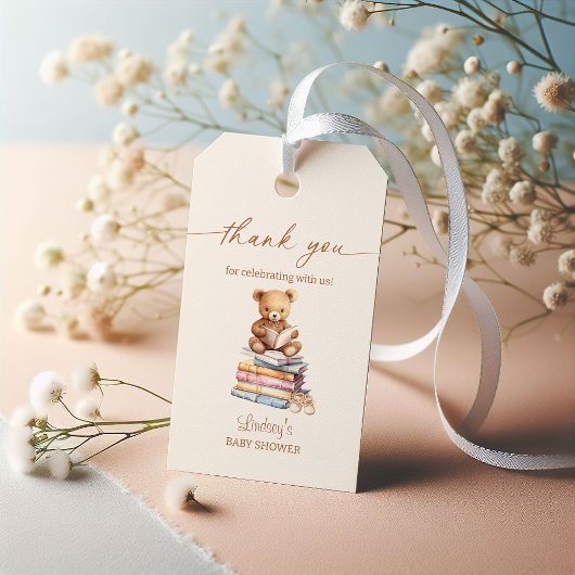 Storybook Teddy Bear Boho Baby Shower Thank You Geschenkanhänger