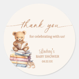 Storybook Teddy Bear Boho Babydusche Danke Runder Aufkleber