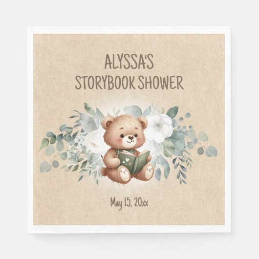 Storybook Teddy Bear Greenerenery Baby Dusche Will Serviette (Vorderseite)