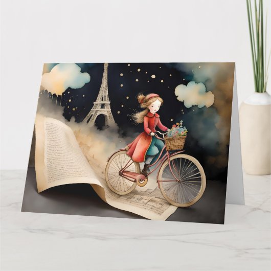 Storybook Watercolor Paris Fahrradtour Karte (Vorderseite)