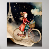 Storybook Watercolor Paris Fahrradtour Poster (Vorne)