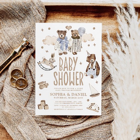 Storybook Whimsical Bears Joint Baby Shower Einladung