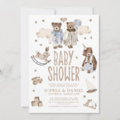 Storybook Whimsical Bears Joint Baby Shower Einladung (Vorderseite)