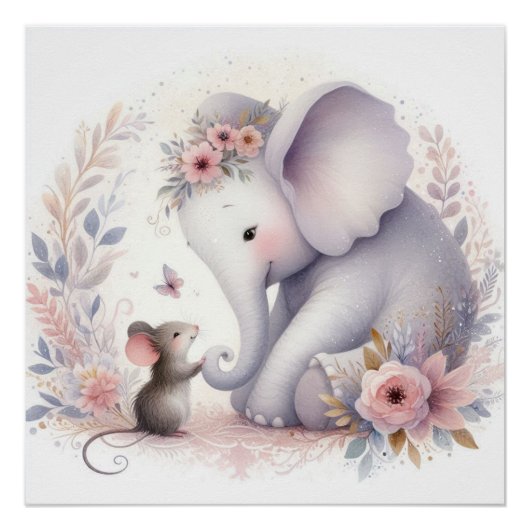 Storybook Woodland Babies Elefanten und Maus Poster (Vorderseite)