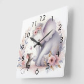 Storybook Woodland Babies Elefanten und Maus Quadratische Wanduhr (Winkel)